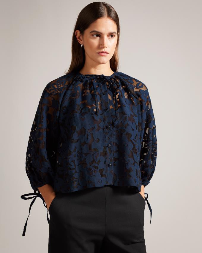 Chemisier Ted Baker Puff Sleeve With Detail Bleu Foncé Femme | GSK-63722253